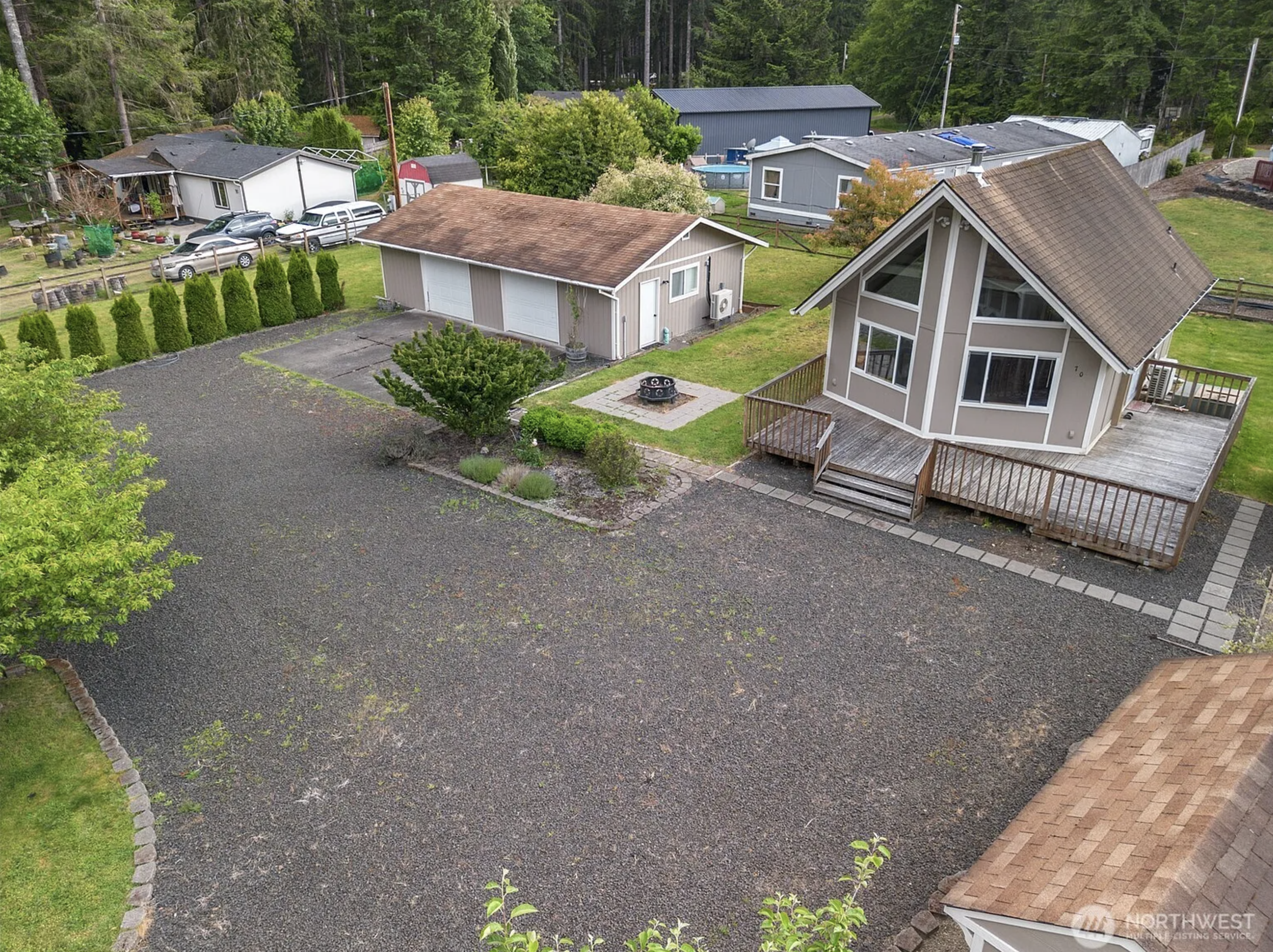 Aerial photo of a-frame home at 70 E Park Drive, Shelton, WA